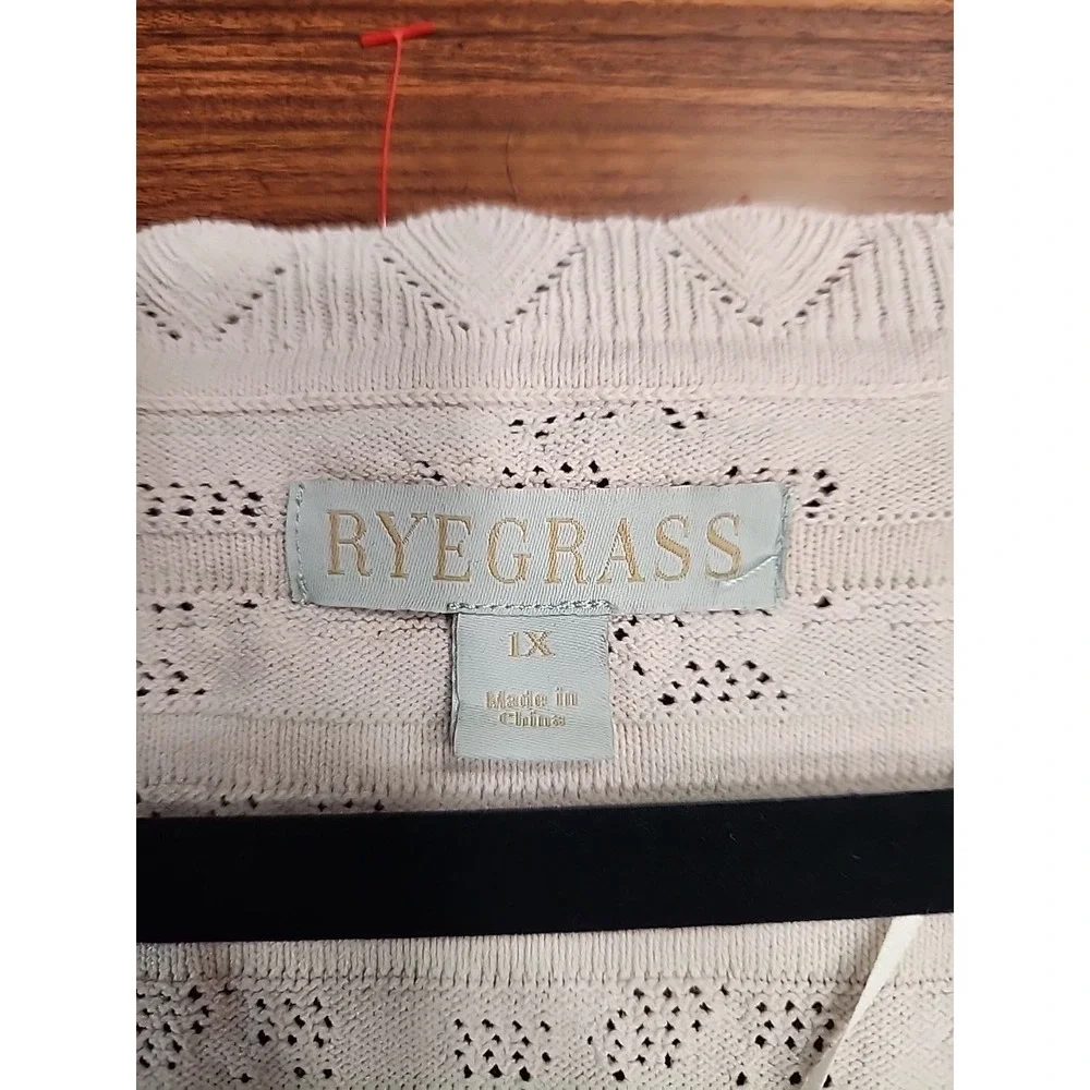 Ryegrass Pointelle Knit Square Neck‎ Sweater Top Beige 3/4 Sleeves Women Size 1X